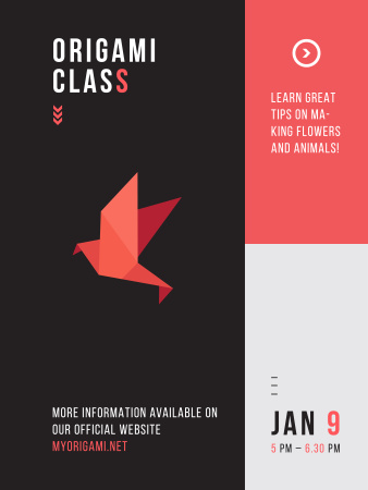 Origami Classes Invitation Paper Bird in Red Poster US tervezősablon