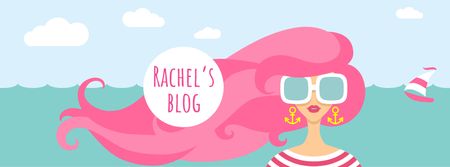 Lifestyle Blog with Woman with Pink Hair by the Sea Facebook cover Modelo de Design