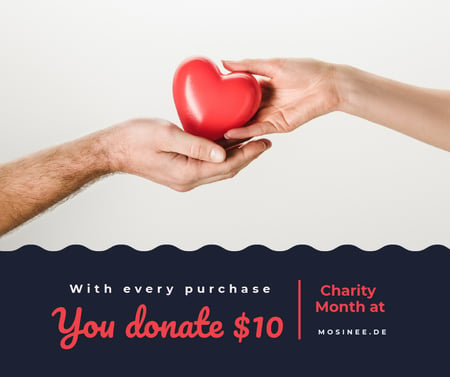 Charity Event Hands Holding Heart in Red Facebook Modelo de Design