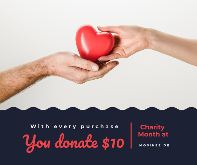 Charity Event Hands Holding Heart in Red Facebook Design Template