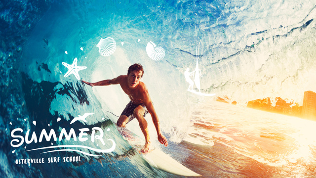 Designvorlage Man surfing in barrel wave für Full HD video