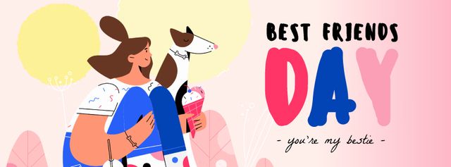 Best Friends Day Girl and Dog Eating Ice-Cream Facebook Video cover Design Template