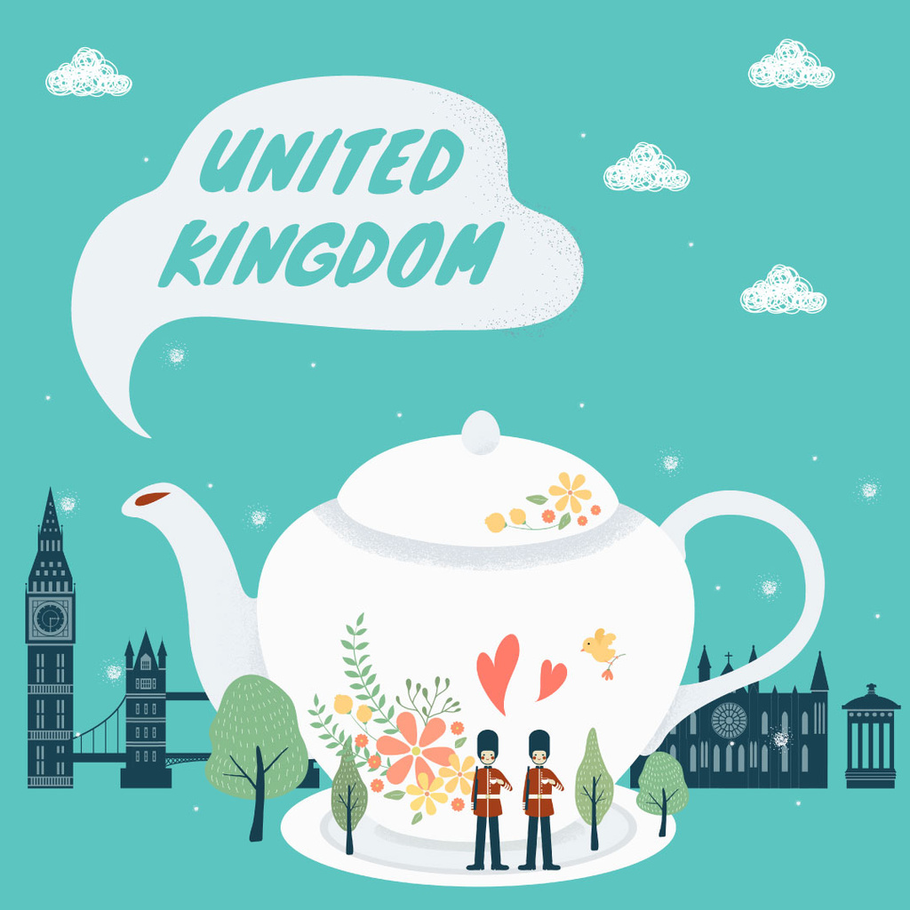 Template di design United Kingdom travelling symbols Instagram AD