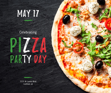 Pizza Party Day celebrating food Facebook Design Template