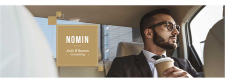 Businessman with Coffee riding in car Facebook cover Design Template