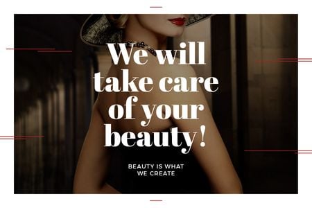 Beauty Studio Ad with Woman with Red Lips Gift Certificate Tasarım Şablonu