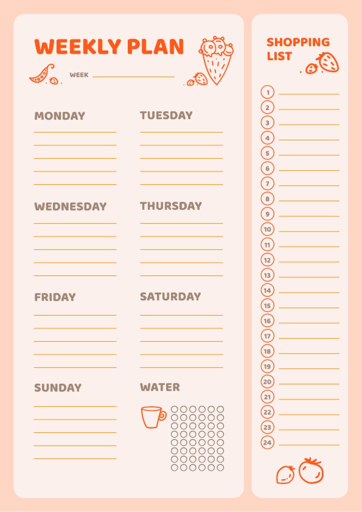 Weekly Meal Planner with Food Icons Schedule Planner Design Template