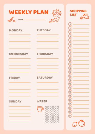 Planejador semanal de refeições com ícones de comida Schedule Planner Modelo de Design