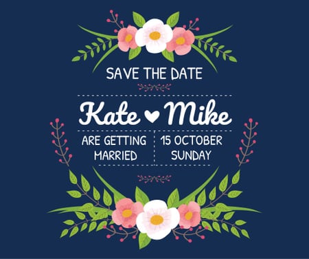 Save the Date Invitation with Floral Frame Facebook Design Template