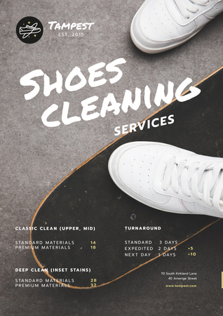 Platilla de diseño Shoes Cleaning Services Ad with Sportsman on Skateboard Poster