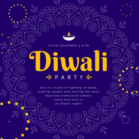 Mavi Mandala ile Diwali Parti Davetiyesi Animated Post Tasarım Şablonu