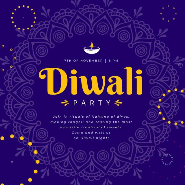 Plantilla de diseño de Diwali Party Invitation with Mandala in Blue Animated Post 