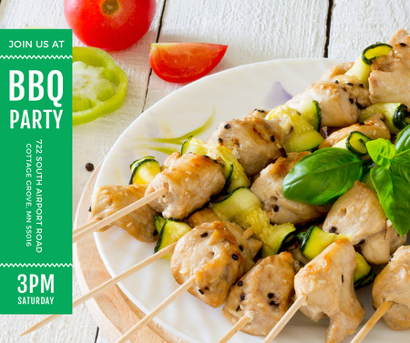 BBQ Party Grilled Chicken on Skewers Facebook Design Template