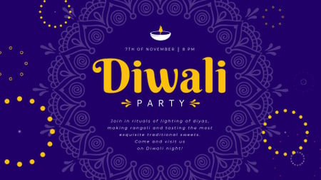 Diwali Party Invitation Mandala in Blue Full HD video Design Template