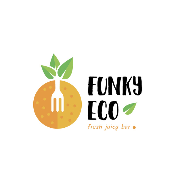 Juice Bar with Orange Fruit and Fork Logo Tasarım Şablonu