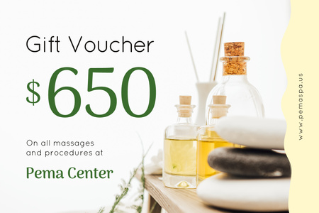 Spa Center Offer with Oils and Stones Gift Certificate Design Template