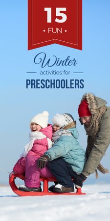 Ontwerpsjabloon van Graphic van vader met kinderen die plezier hebben in de winter