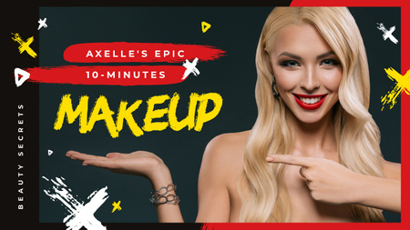 Makeup Tutorial Woman with Red Lips Pointing Youtube Thumbnail Design Template