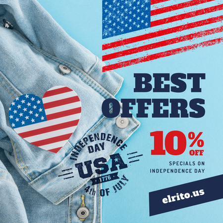 Independence Day Sale Ad with Flag Heart on Denim Instagram Design Template