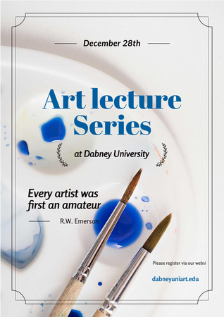 Art Lecture Series Brushes and Palette in Blue Posterデザインテンプレート
