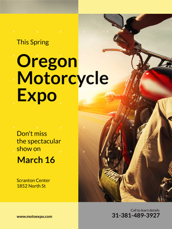 Platilla de diseño Motorcycle Exhibition Man Riding Bike on Road Poster US