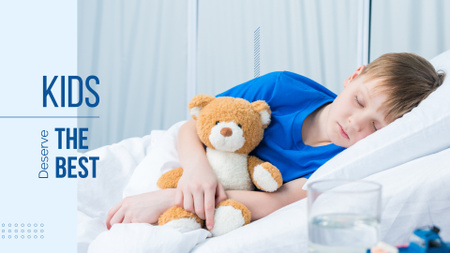 Child with teddy bear in hospital Presentation Wide Design Template