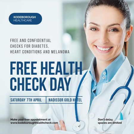 Free health Check Day Ad with Smiling Doctor Instagram tervezősablon