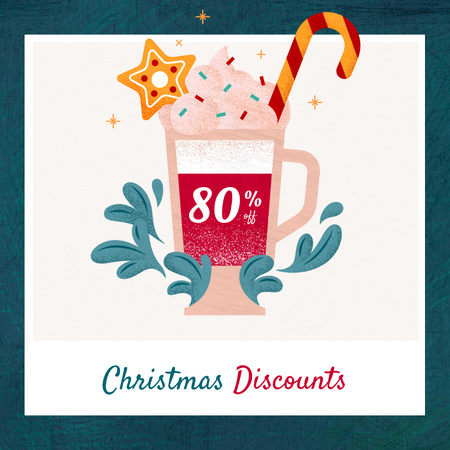 Christmas Offer Cocoa with Candy Cane Instagram Tasarım Şablonu