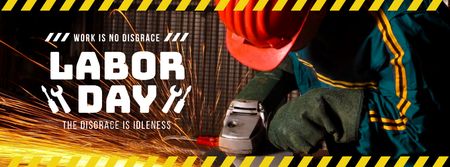 Labor Day with Worker holding grinder Facebook cover Design Template
