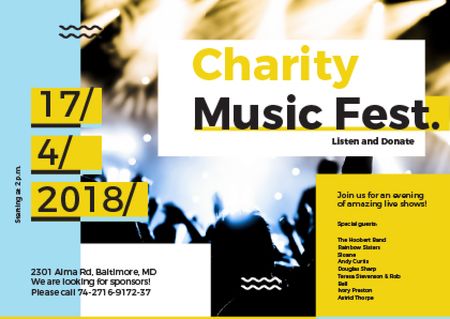 Music Fest Invitation Crowd at Concert Postcard Tasarım Şablonu