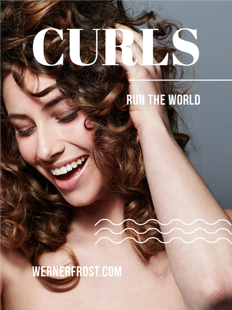 Ontwerpsjabloon van Poster US van Curls Care tips with Woman with shiny Hair
