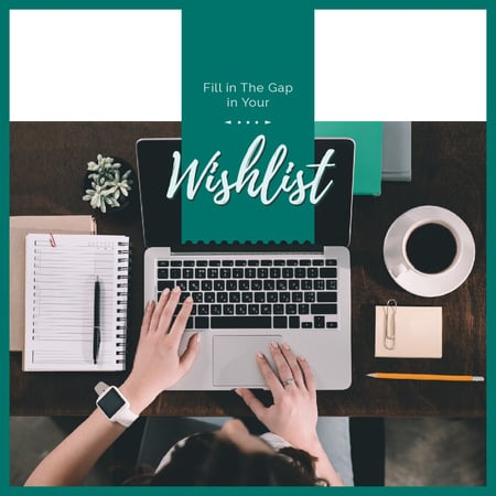 Ontwerpsjabloon van Instagram AD van Woman creating Wishlist on Laptop