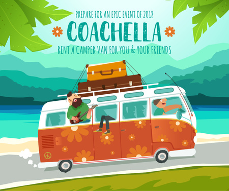 Coachella bus rental ad service Facebook Šablona návrhu