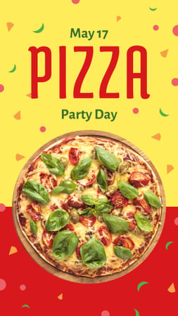 Pizza Party Day on yellow and red Instagram Story Design Template