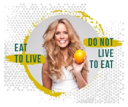 Plantilla de diseño de Nutrition Quote Smiling Woman Holding Orange Medium Rectangle 