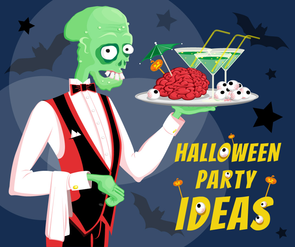 Halloween holiday Skeleton at Party Facebook Design Template