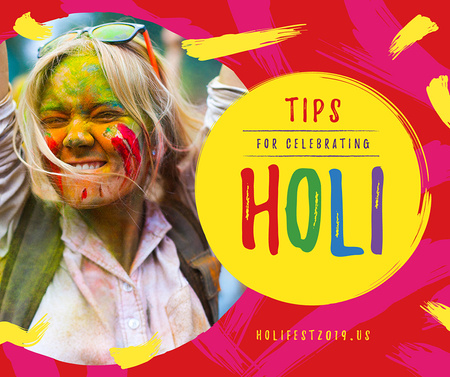 Girl at Indian Holi festival celebration Facebook – шаблон для дизайну