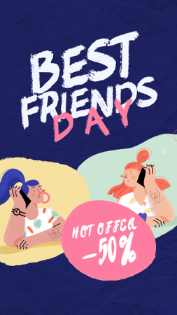 Designvorlage Best Friends Day Offer Girls Talking on Phone für Instagram Video Story