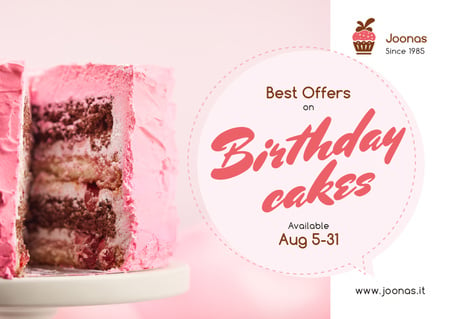 Birthday Offer Sweet Pink Cake Card Tasarım Şablonu