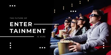 People watching cinema in 3D Twitter Design Template