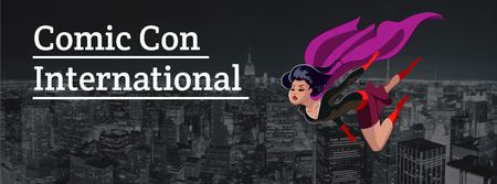 Plantilla de diseño de Anuncio de evento internacional Comic Con en gris Facebook cover 