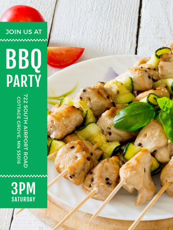 BBQ Party Grilled Chicken on Skewers Poster US Design Template