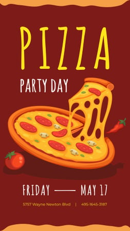 Pizza Party Day Announcement on red Instagram Story Modelo de Design