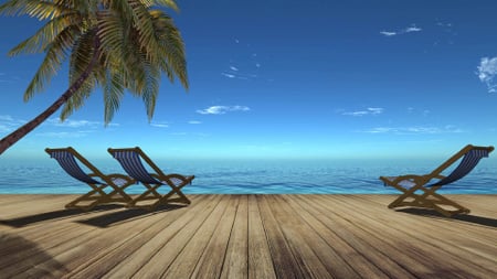 Platilla de diseño Wooden pier and Palm near the Sea Zoom Background