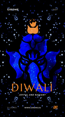 Happy Diwali Greeting with Elephant in Blue Instagram Video Story Πρότυπο σχεδίασης