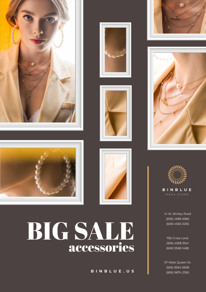 Ontwerpsjabloon van Poster van Jewelry Sale with Woman in Golden Accessories