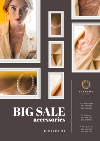 Jewelry Sale with Woman in Golden Accessories Poster Design Template