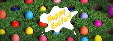 Colored Easter eggs in lawn Facebook Video cover Design Template