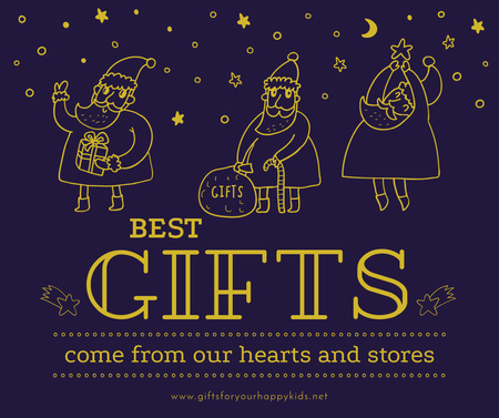 Designvorlage Christmas Holiday greeting Santa with Gifts für Facebook