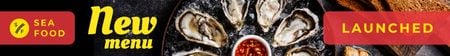 Plantilla de diseño de menú de mariscos ostras frescas en placa Leaderboard 